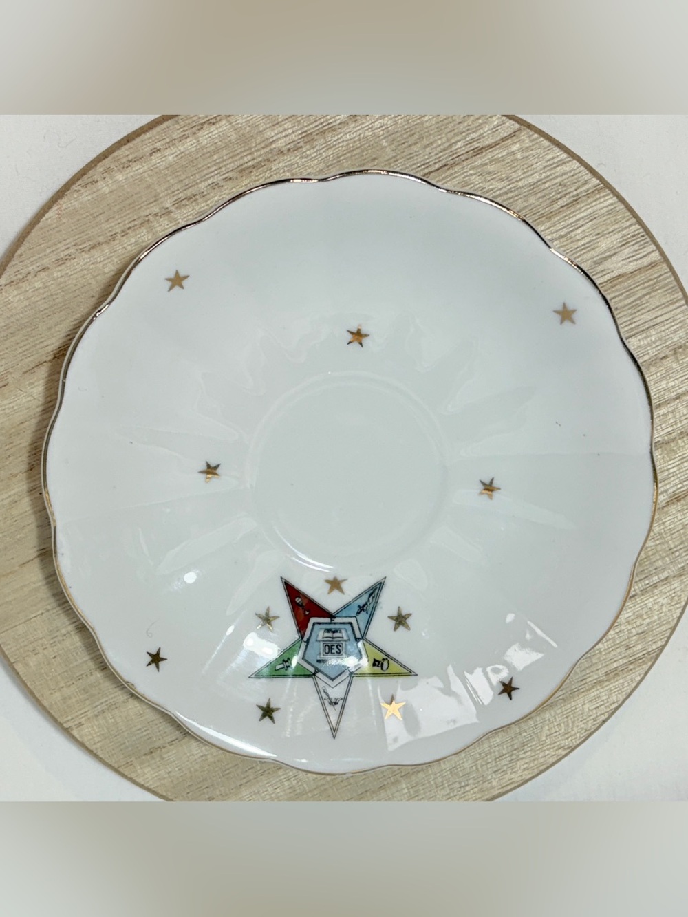 Lefton China Hand Painted Order Of The Eastern Star saucer with gold trim
